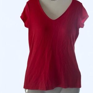 Red v-neck short sleeve top #redtop Tahari S